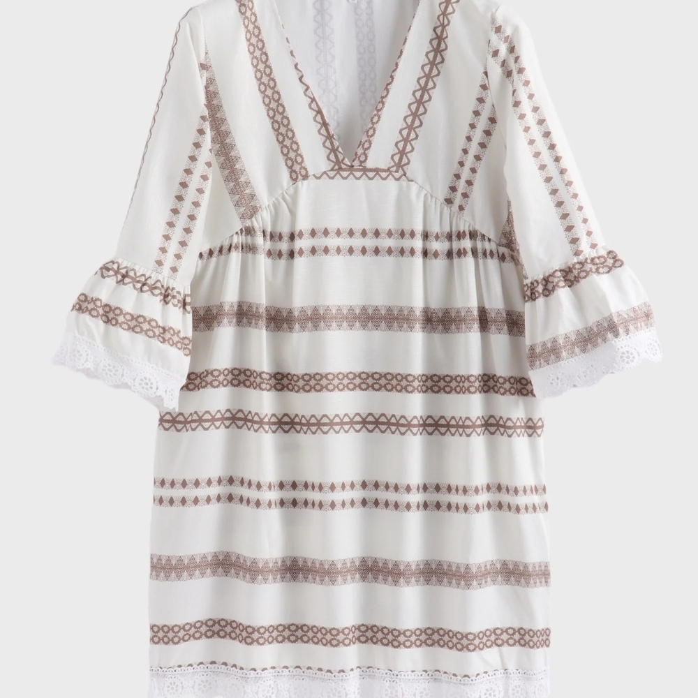 White and Brown Patterned Dress